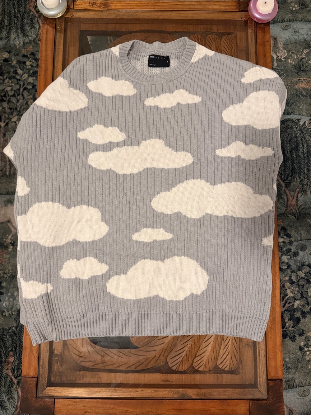 ASOS Cloud Pattern Crewneck Sweater - Light Gray & White